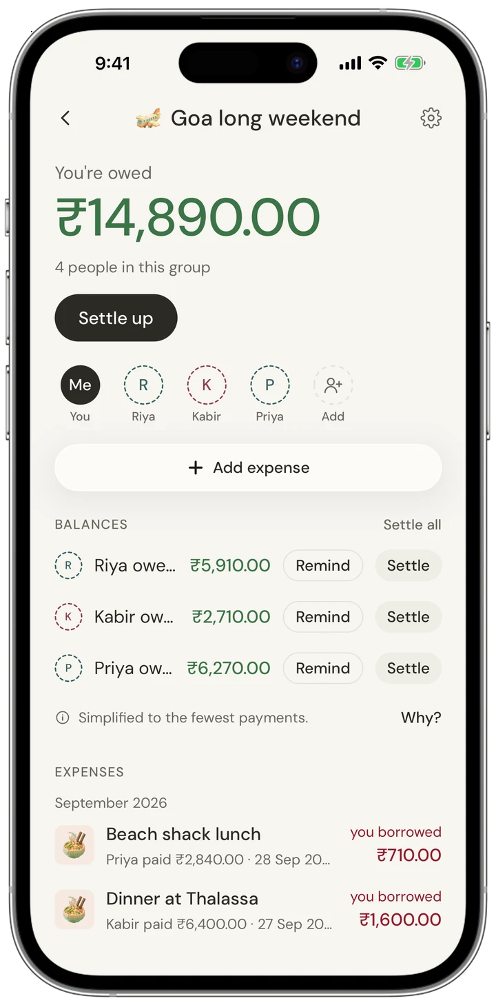 A split group with balances